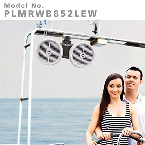 Pyle Marine Wakeboard Tower Speakers - Waterproof 6.5” Dual Subwoofer Speaker Set & 1.0” Tweeters, LED Lights and 400 Watt Power - 2-Way Boat Audio System w/Mounting Bracket-PLMRWB852LEW (White)