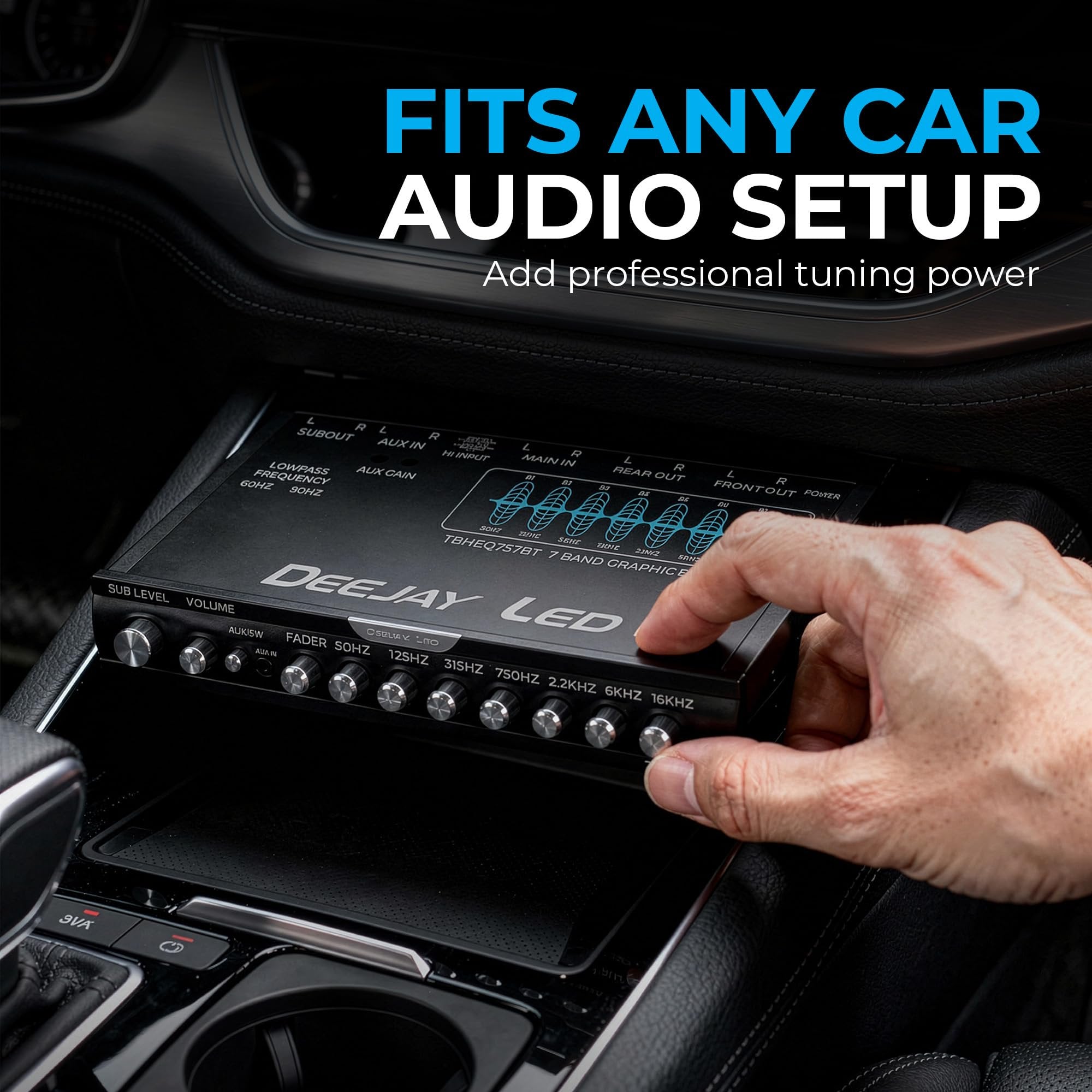 DEEJAY LED Single Din Car Equalizer, Wireless Bluetooth 7 Band Equalizer for Car Audio, Subwoofer Fader, Stereo RCA Inputs & Outputs, Front Panel Aux in, Sound, 18dB Crossover