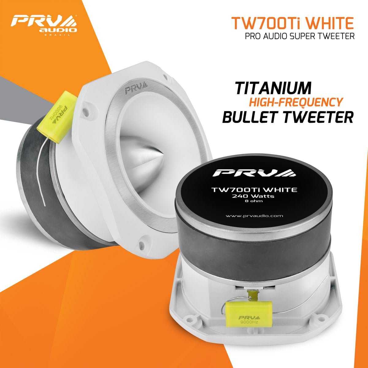 PRV AUDIO TW700Ti White 4 Inch Titanium Bullet Tweeter TW700Ti White 240 Watts, 8 Ohm Super Tweeter, Built-in Capacitor Pro Audio High Frequency Driver (Single)