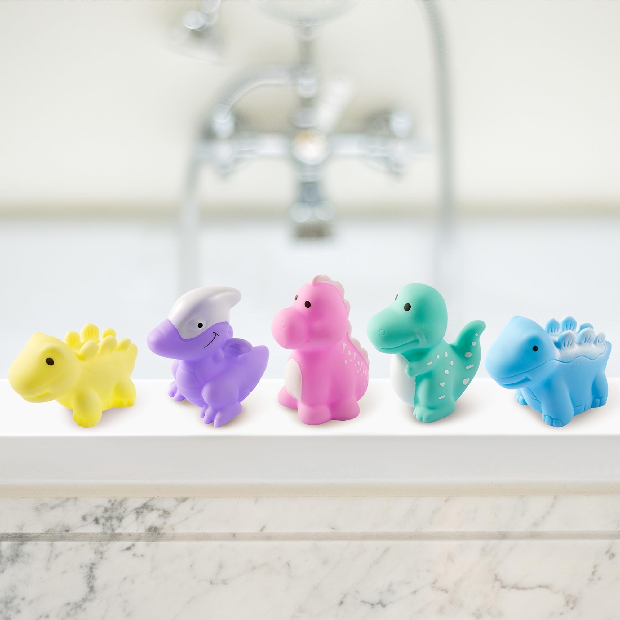 Maplefield 12-Pack No Hole Dinosaur Bath Toys for Kids 2-4 Easy-to-Clean - Cute Pastel Color - Makes Bath Time Enjoyable - Helps Develop Motor Skills - 5 Different Species