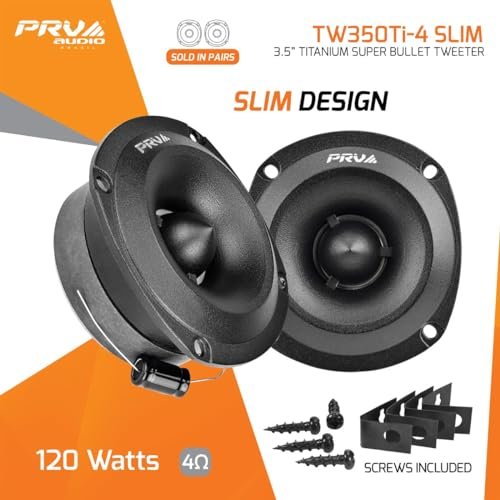 PRV Audio Super Tweeters for Car Audio, 3.5 Inch Bullet Tweeters Pair 240 Watts, PRV Tweeter TW350Ti-4 Slim Titanium Bullet PRO Shallow Tweeters Speakers 4 Ohm - Ultra Slim Easy to Mount Tweeters