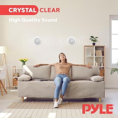 Pyle 6.5'' In-Wall/In-Ceiling Midbass Speakers (Pair) - 2-Way Woofer Speaker System Directable 1” Titanium Dome Tweeter Flush Mount Design w/ 65Hz - 22kHz Frequency Response 250 Watts Peak - PDIC60