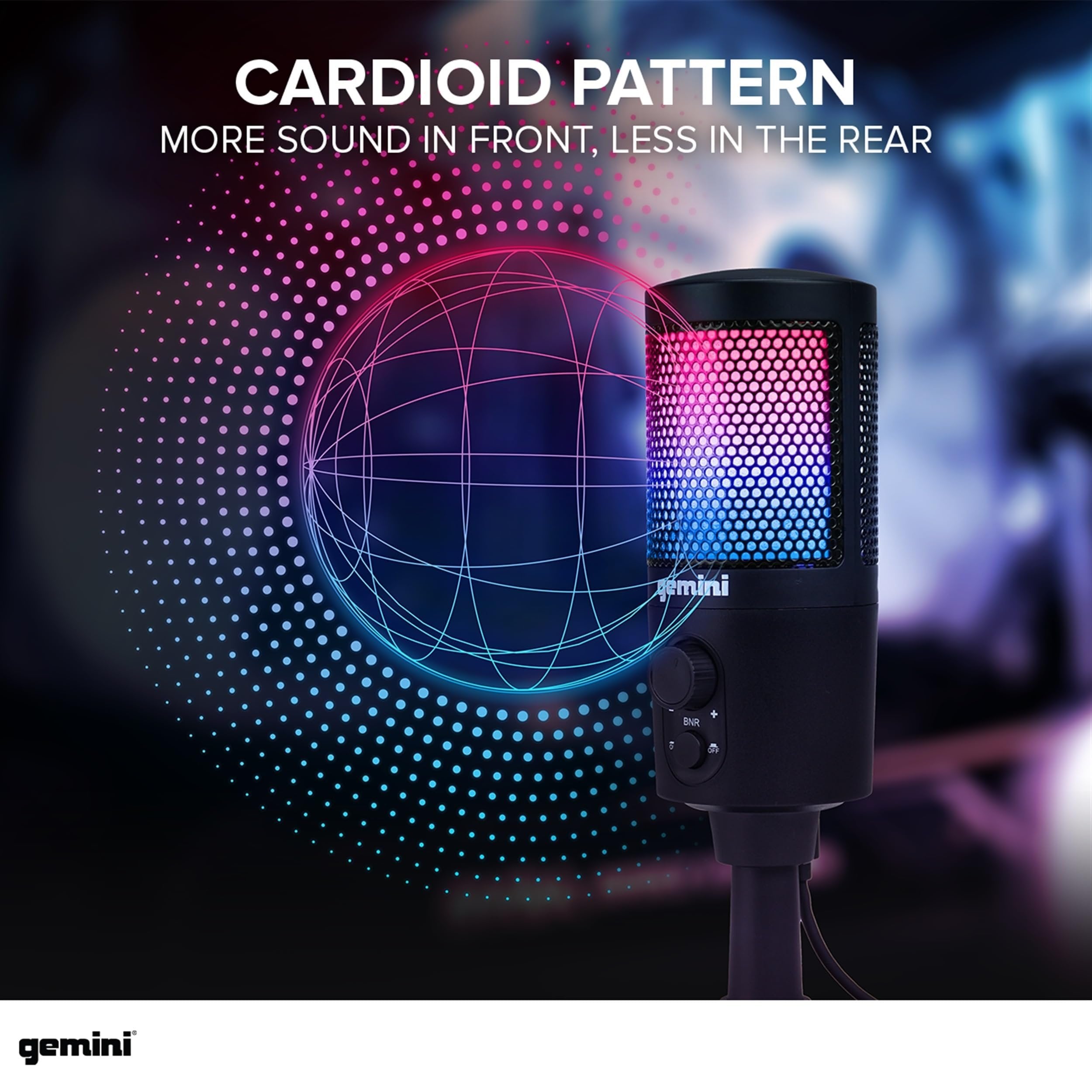 Gemini Sound GSM100USB PC Computer USB Condenser Microphone with RGB LED Lights Headphone Jack Volume and Background Noise Reduction Controls for Live Streaming Podcasting Chat Gaming Twitch Zoom