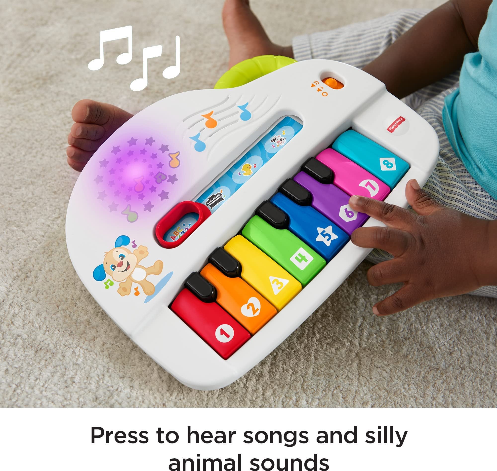 Fisher-Price Baby Toy Laugh & Learn Silly Sounds Light-Up Piano Musical Instrument with Learning Songs for Infants Ages 6+ Months