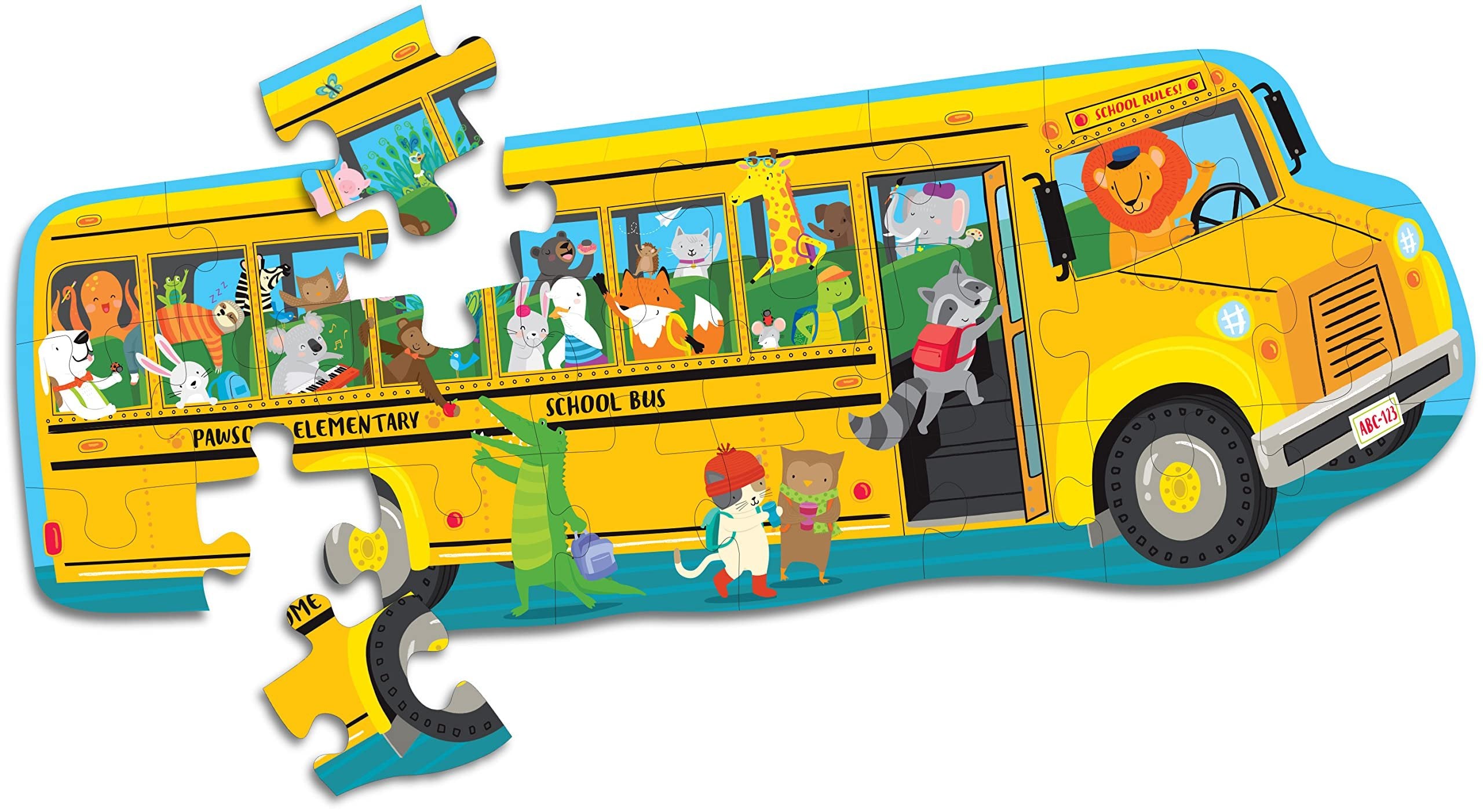 Bendon School Bus Shaped Jumbo Jigsaw Floor Puzzle (24 pcs, 4 feet Long) - Kids Vehicle Puzzles, Large Floor Puzzles for Preschoolers and Kids Ages 3+