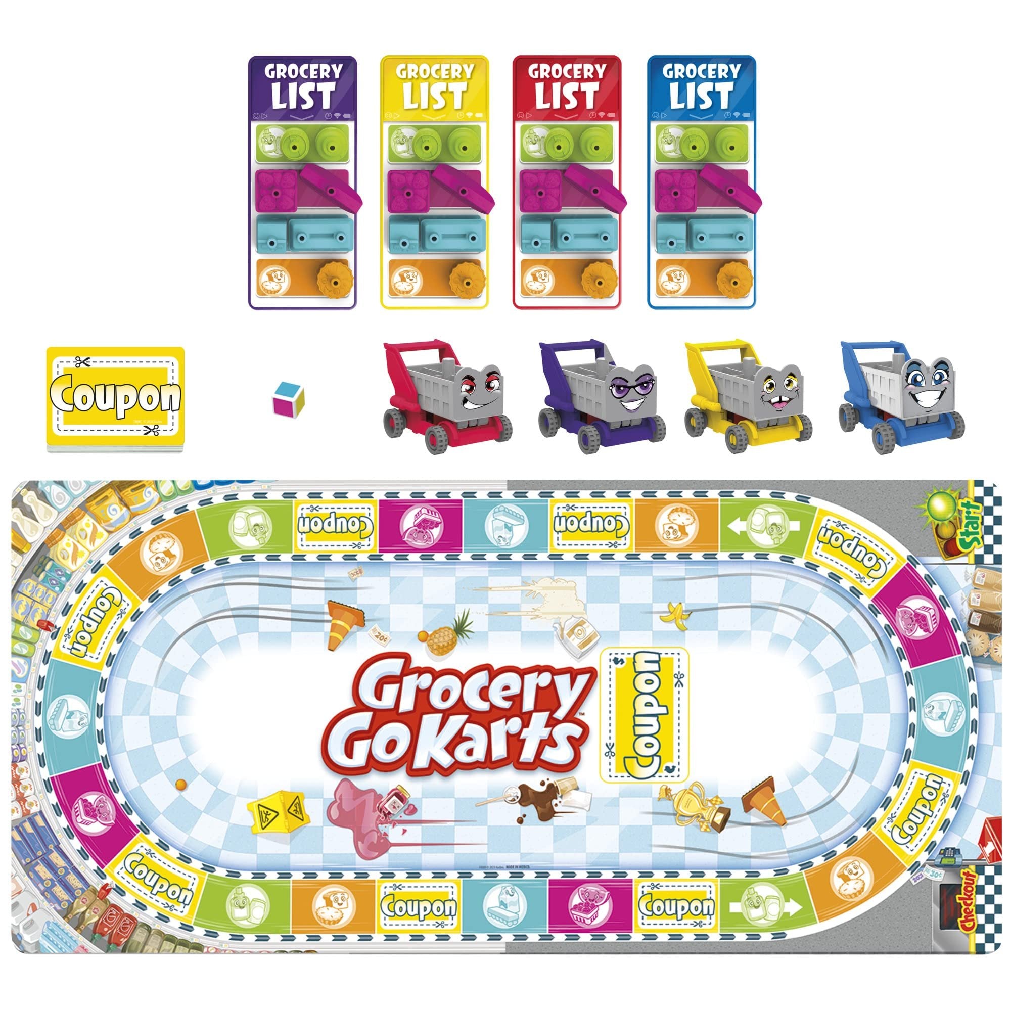 Grocery Go Karts Board Game for Preschoolers and Kids Ages 4 and Up, Building Game with Mini Groceries, Preschool Games for 2-4 Players
