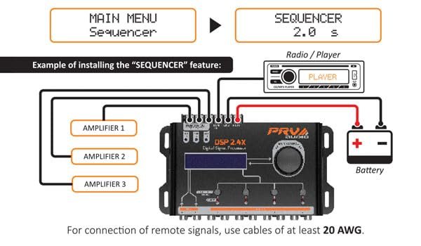 PRV AUDIO Car Audio DSP 2.4X Digital Crossover and Equalizer 4 Channel Full Digital Signal Audio Processor DSP with Sequencer Remote Relay