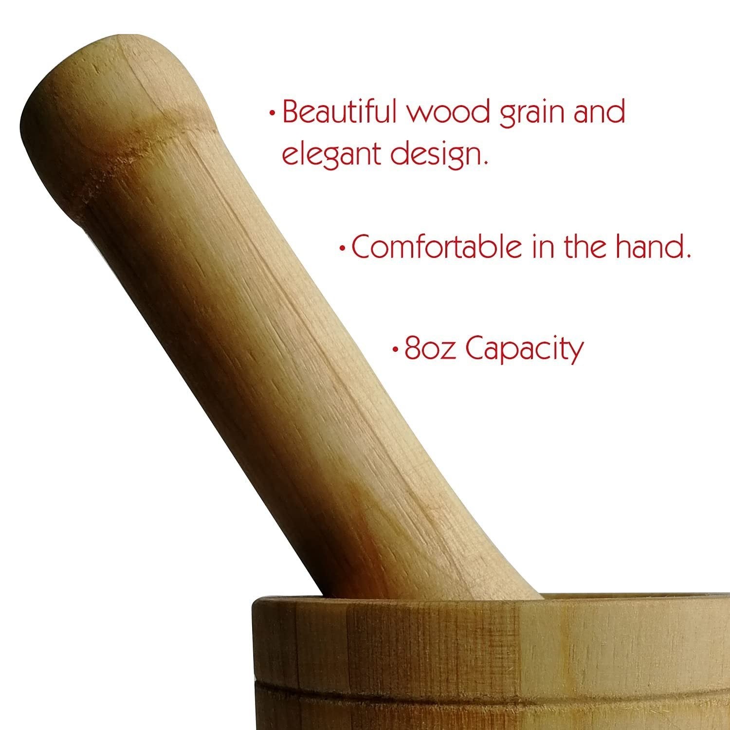 Bene Casa - Natural Wooden Mortar and Pestle (5" x 3.5" - 8 oz Capacity) - Grinder for Spices, Seasonings, Pastes, Pesto, and Guacamole