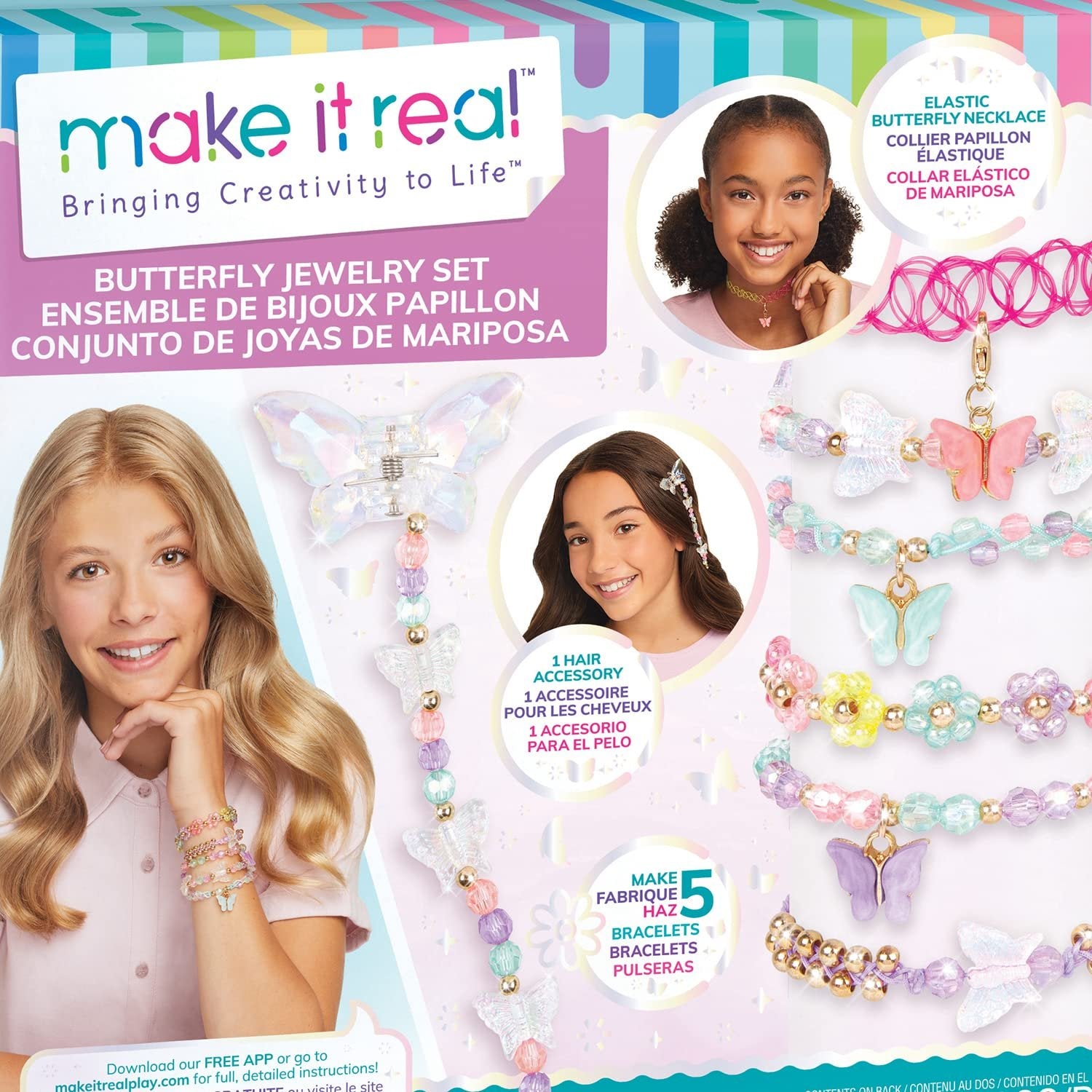 Make It Real: Butterfly Jewelry Set - Create 7 Pieces Of Jewelry, 281 Pieces, Includes Play Tray, DIY All-In-One Kit, Tweens & Girls, Arts & Crafts, Kids Ages 8+