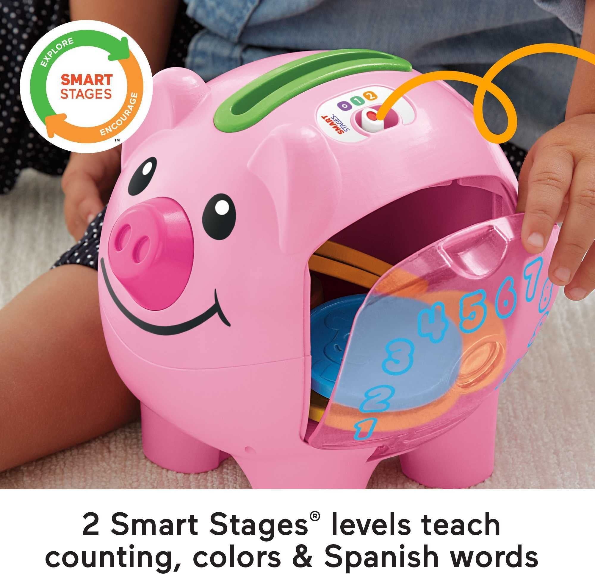 Fisher-Price Baby & Toddler Toy Laugh & Learn Smart Stages Piggy Bank with Learning Songs & Phrases for Infants Ages 6+ Months