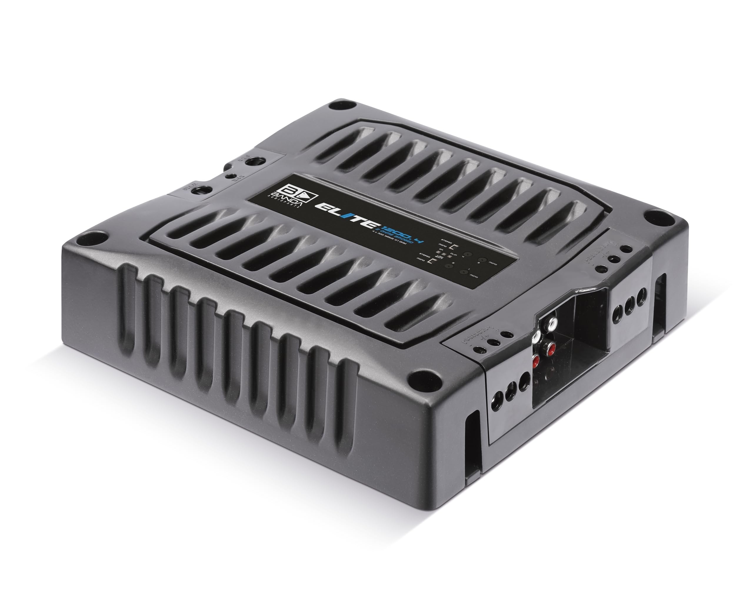BANDA Audioparts ELITE1200.41OHM 4-Channel Vehicle Audio Amplifier 4 x 300 Wrms 1-Ohm Car Amp D Class High-Powered Mono Amplifier Subsonic Low Pass Filter Stable LED Indicators Sound - 1200.41OHM