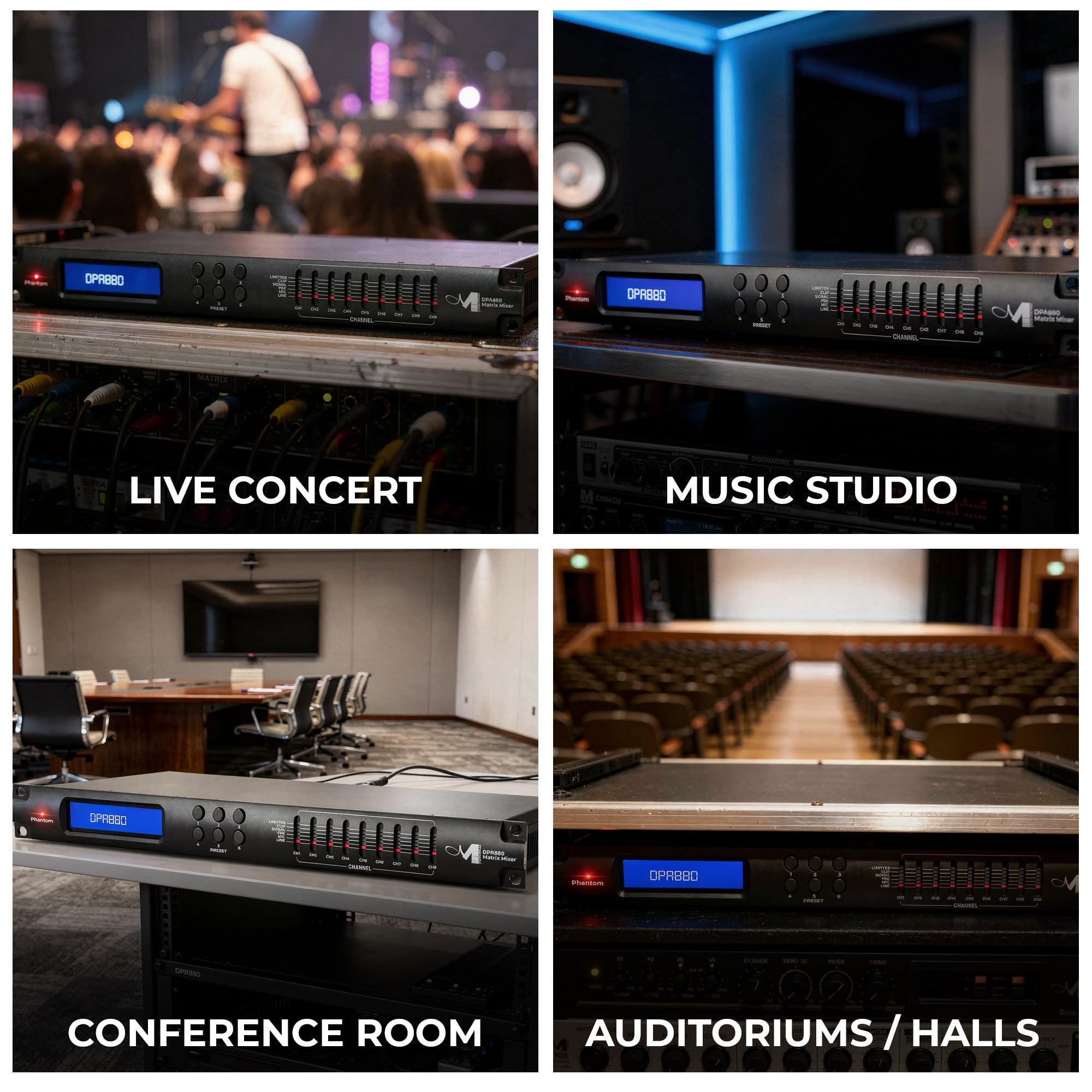 MARANI 8x8 Matrix Switch DSP System, Audio Matrix with USB/RS485 Control, Phantom Power, 6 Presets, LCD Display, Feedback Eliminator, 5-Band EQ, 48V Mic Inputs, 8 Inputs & Outputs