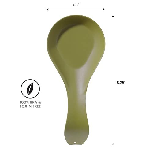 OGGI Stainless Steel Spoon Rest- Long Handle Holds Kitchen Utensils in Place, Great Spoon Rest for Kitchen Counter, Stove Top, or Coffee Station; Kitchen Accessories, Utensil Rest, Olive