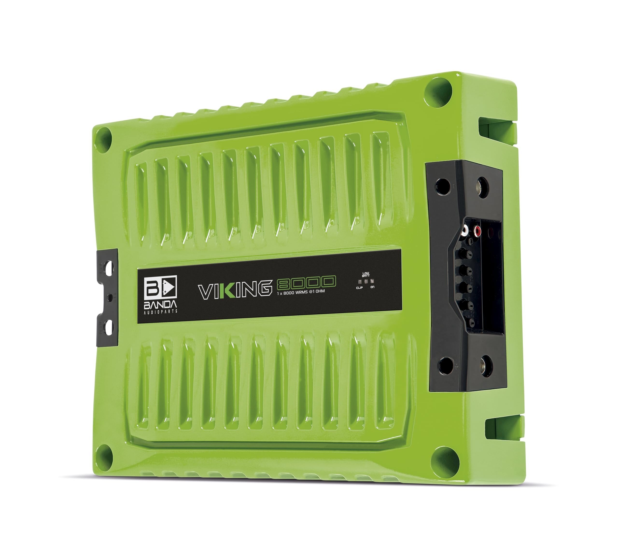 Banda VIK8000.1GREEN New Viking 8000 Watts Rms Amplifier Audio Car Speaker 1-Ohm Full Range Crafted with Aluminum Chassis, LED Indicators - Green