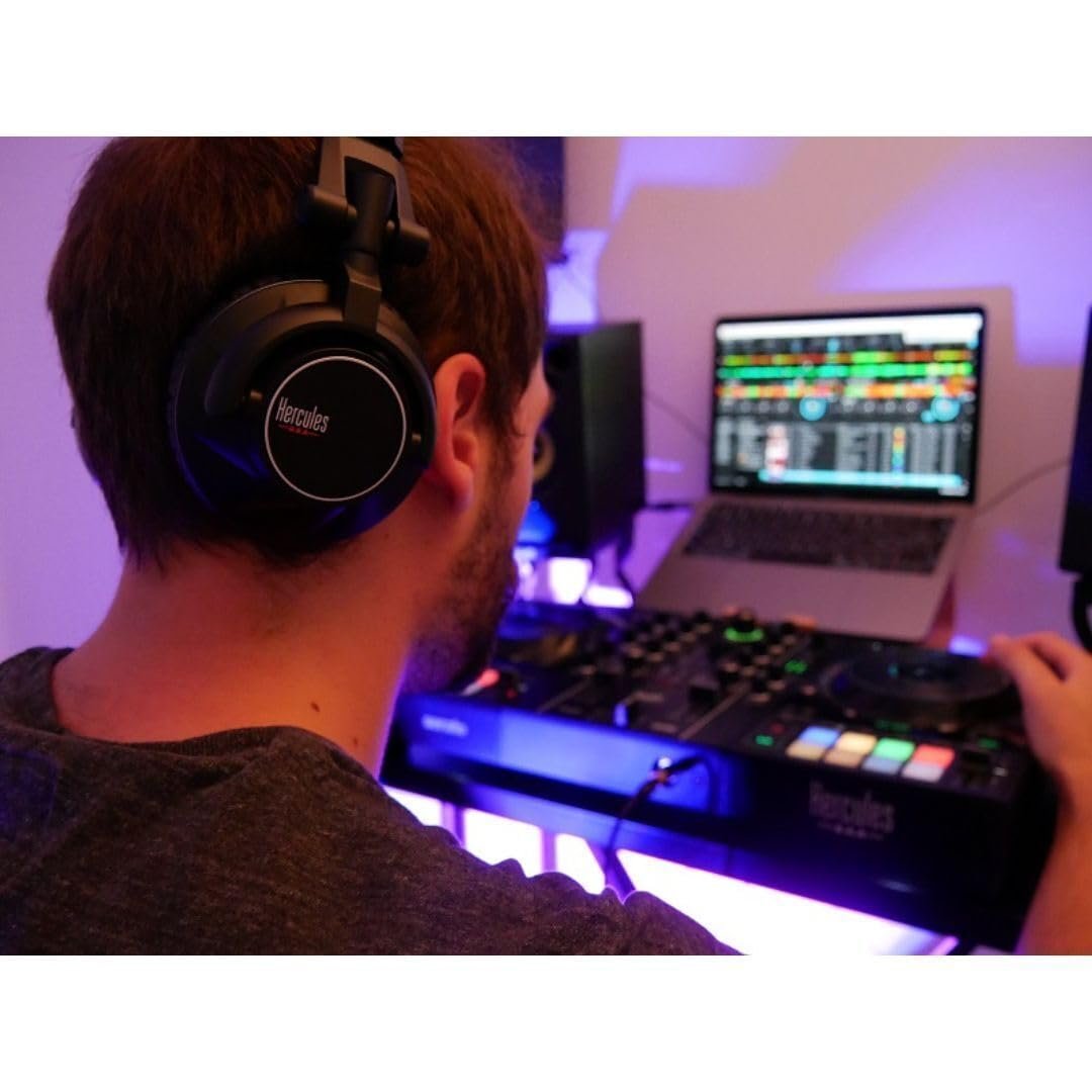 Hercules HDP DJ60 Closed-Back Over-Ear DJ Headphones with Optimal Noise Isolation, Circumaural Design, Attached Spiral Cable, and Ultra-Soft Ear Pads (Black)