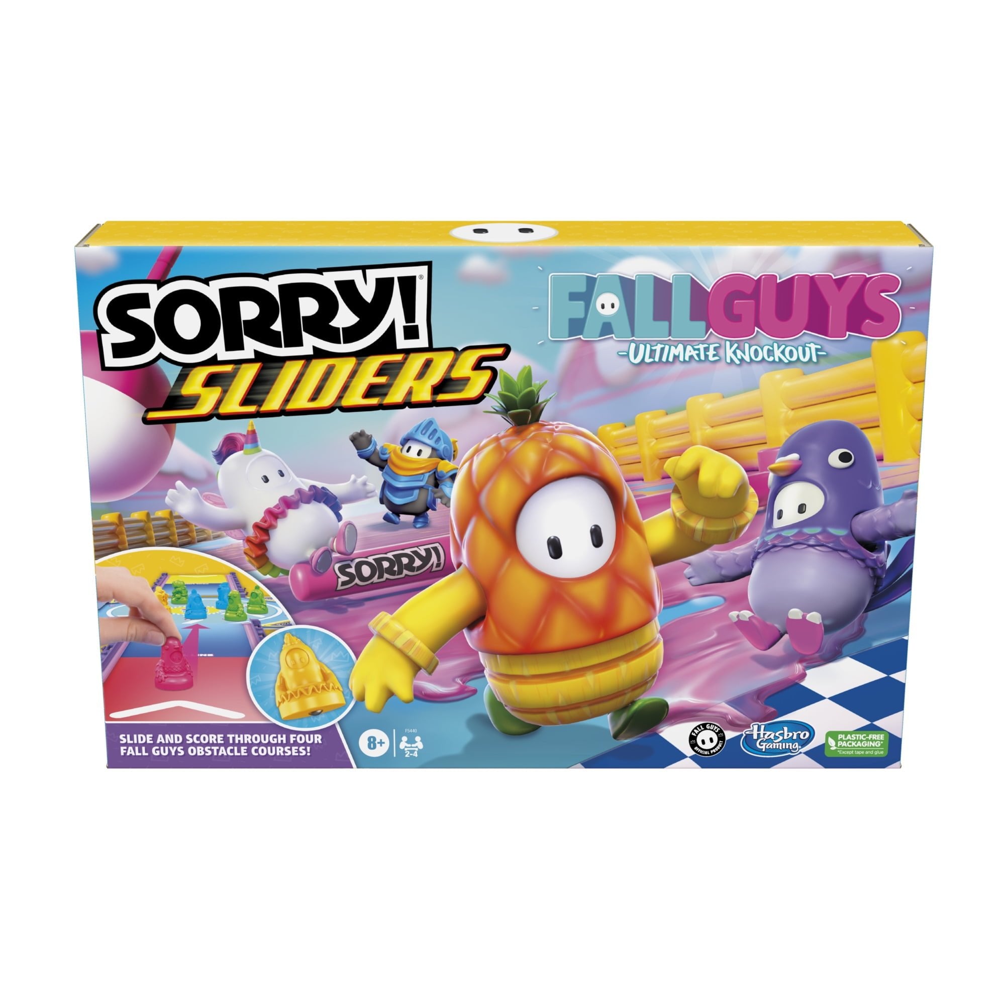 Sorry! Sliders Fall Guys Ultimate Knockout Board Game for Kids and Family, Ages 8 and Up