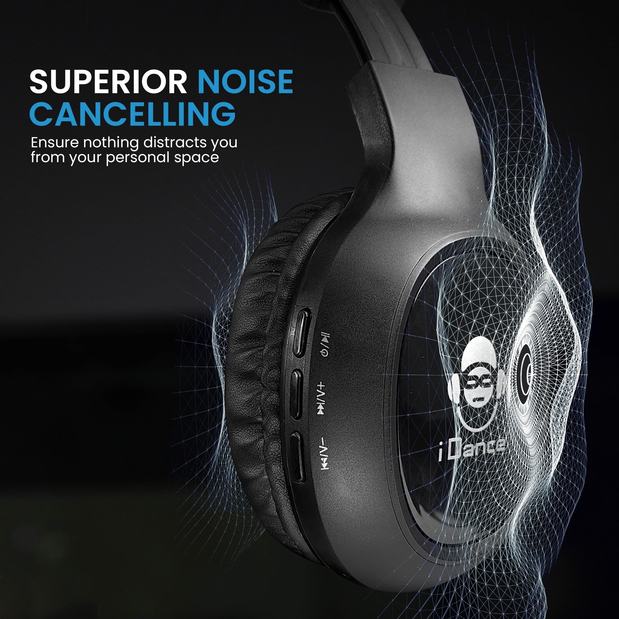 iDance Wireless Bluetooth Headphones with Noise Canceling and Built-in Microphone, Bluetooth Headphones Over Ear, 60 Hours Playtime Wireless Headphone, Super Bass Sound for Travel, Home, Cellphone