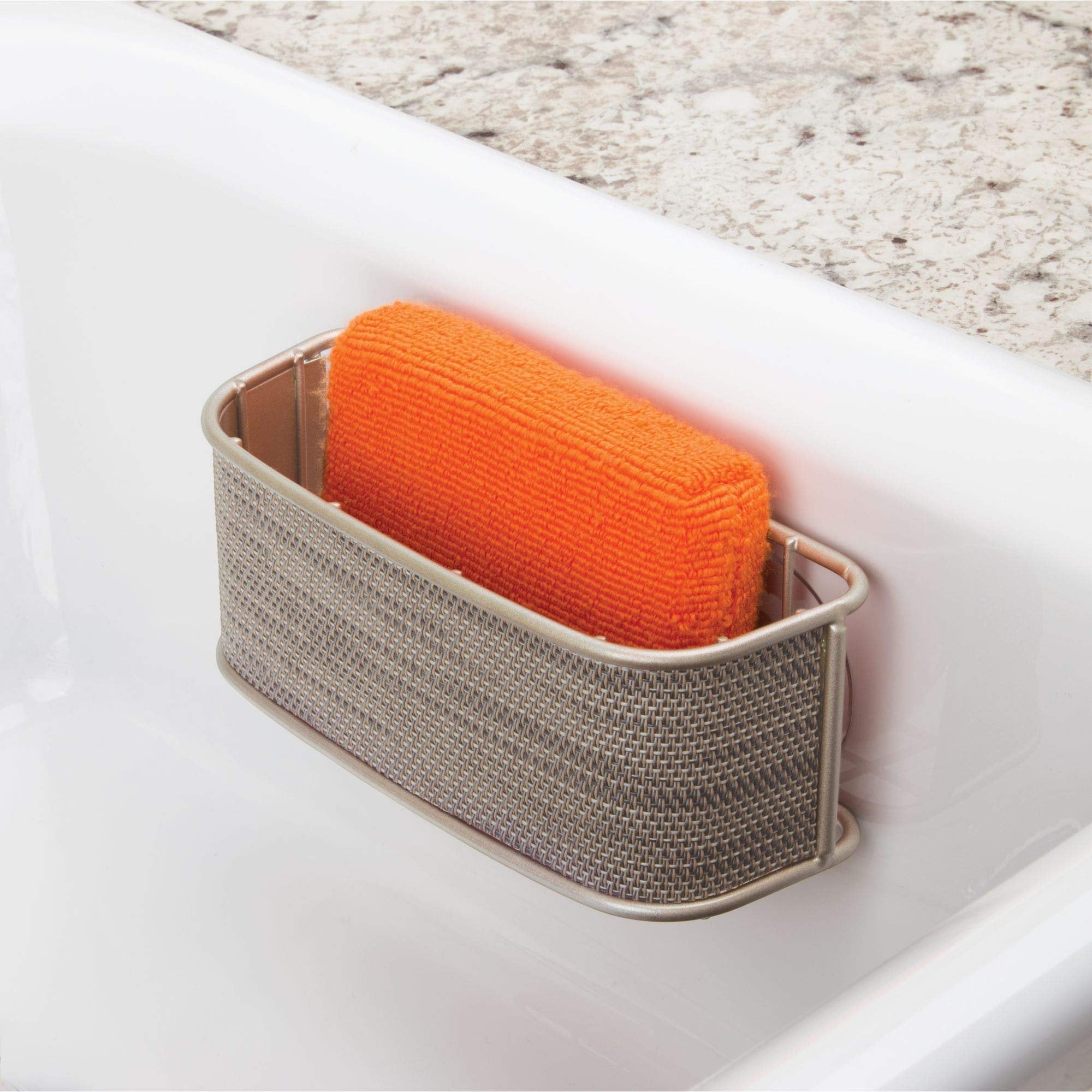 iDesign Twillo Suction Sink Center, 7.62 x 16.51 x 6.604 cm, Pearl Champagne, 4 Piece