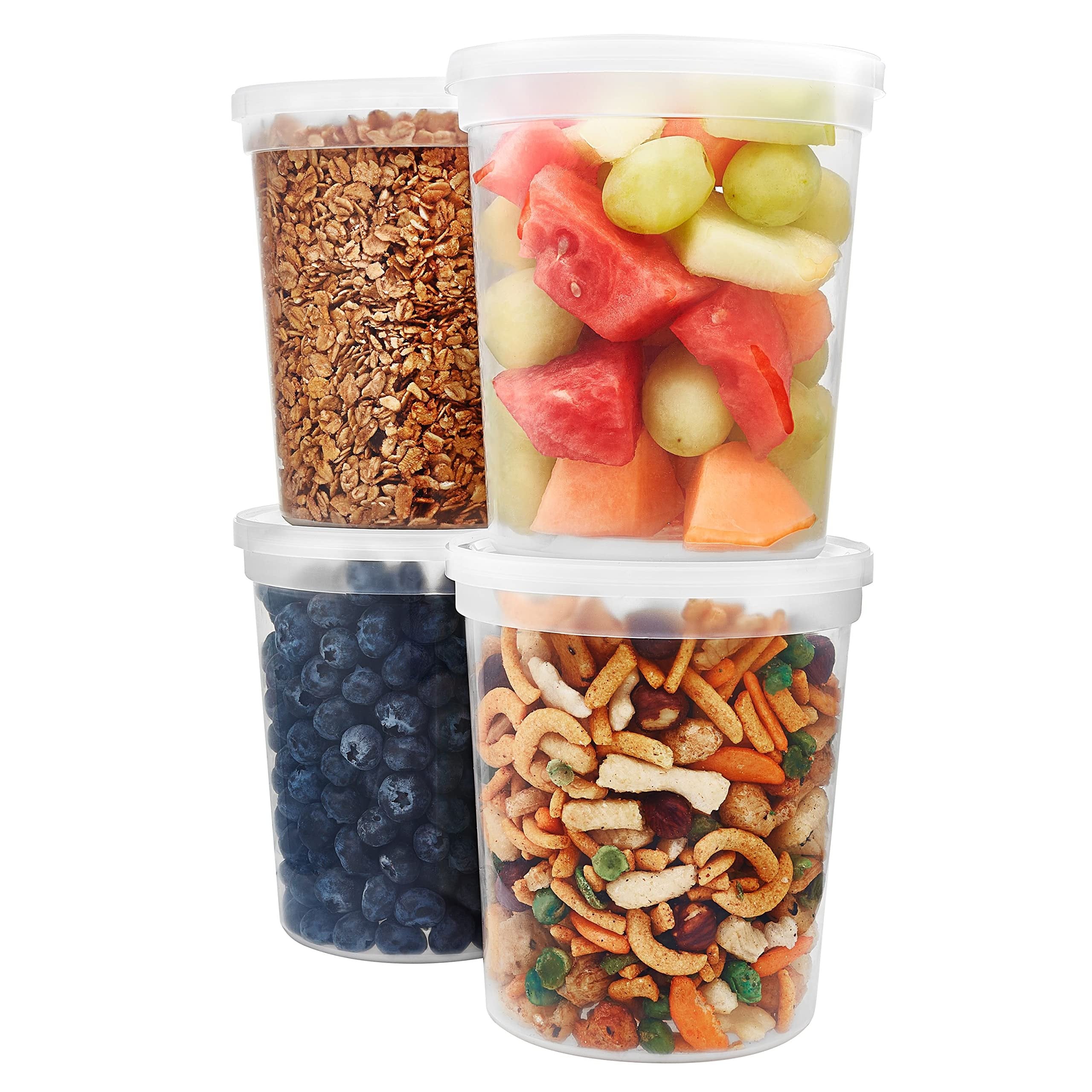 Nicole Home Collection Stackable Premium Clear Plastic Deli Containers with Lids - 32 oz (Pack of 5) - Durable & Reusable Design - Perfect for Weddings, Parties, Catering and More