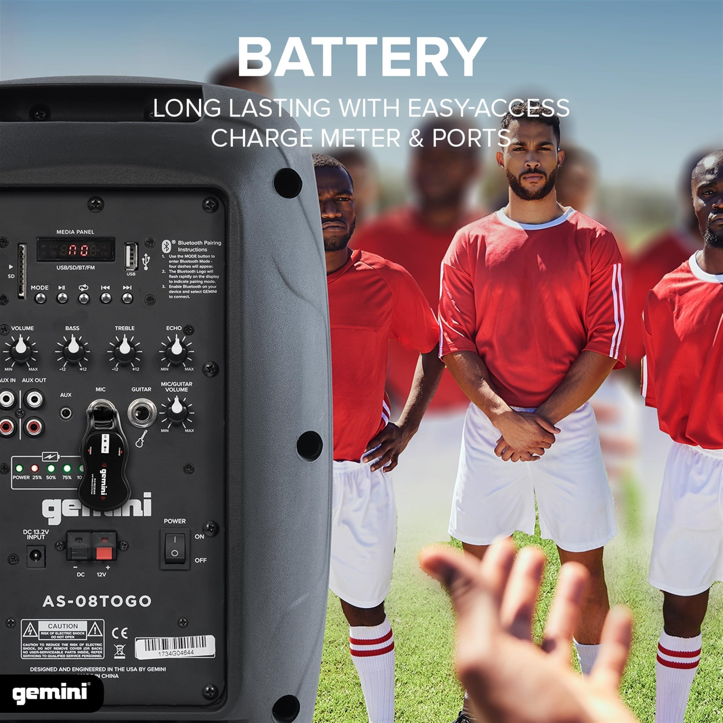 Gemini Sound AS-08TOGO: Active 500W Wireless Powered Speaker with 8” Woofer - Long-Lasting Battery, Bluetooth, Portable for Travel & Karaoke, USB/SD/FM Playback