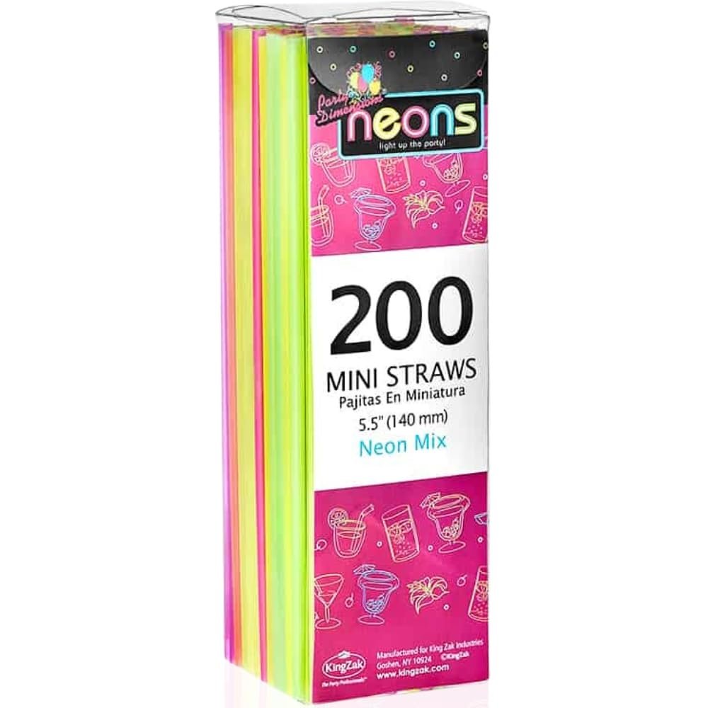 Multicolor Neon Plastic Straws - (200 Pc) - Vibrant & Fun Party Straws for All Occasions