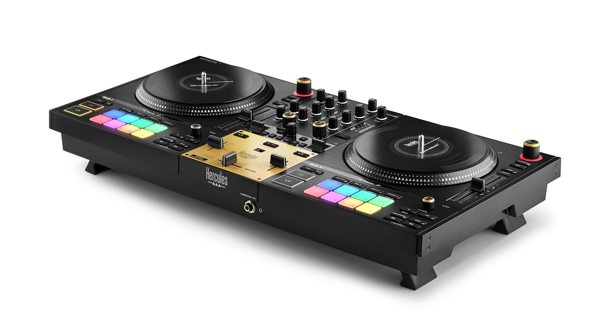 Hercules DJControl Inpulse T7 Premium Edition with Gold-Colored Accents, Built-In Premium Fader Module, USB Connectivity, and 7-Inch Motorized Jogwheel Platter