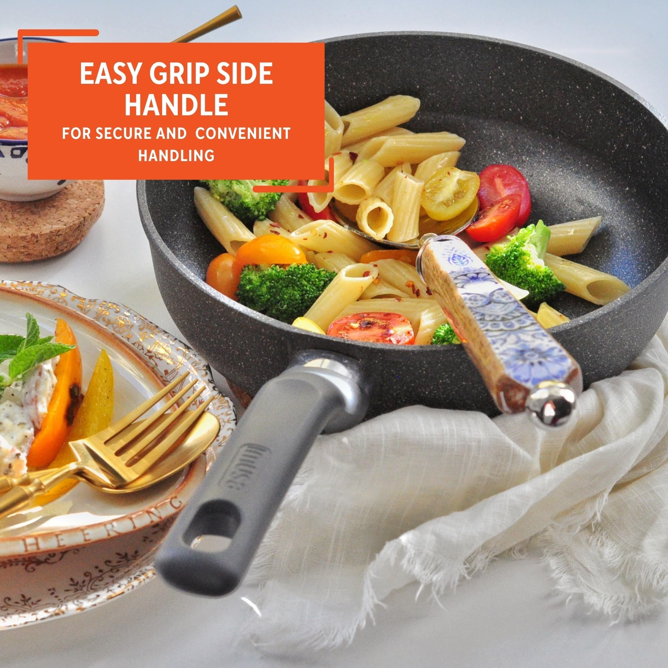 IMUSA 9in Gusto Cast Aluminum Speckled Nonstick Fry Pan with Soft Touch Handle, Gray