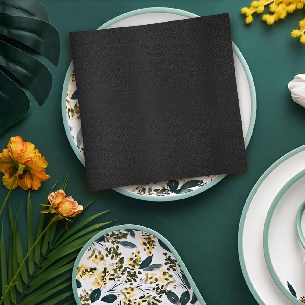 Premium Black Quilted Cloth-Like Dinner Napkin - 1/4 Fold (Pack of 30) - Absorbent Paper Napkin - Perfect for Any Occasion