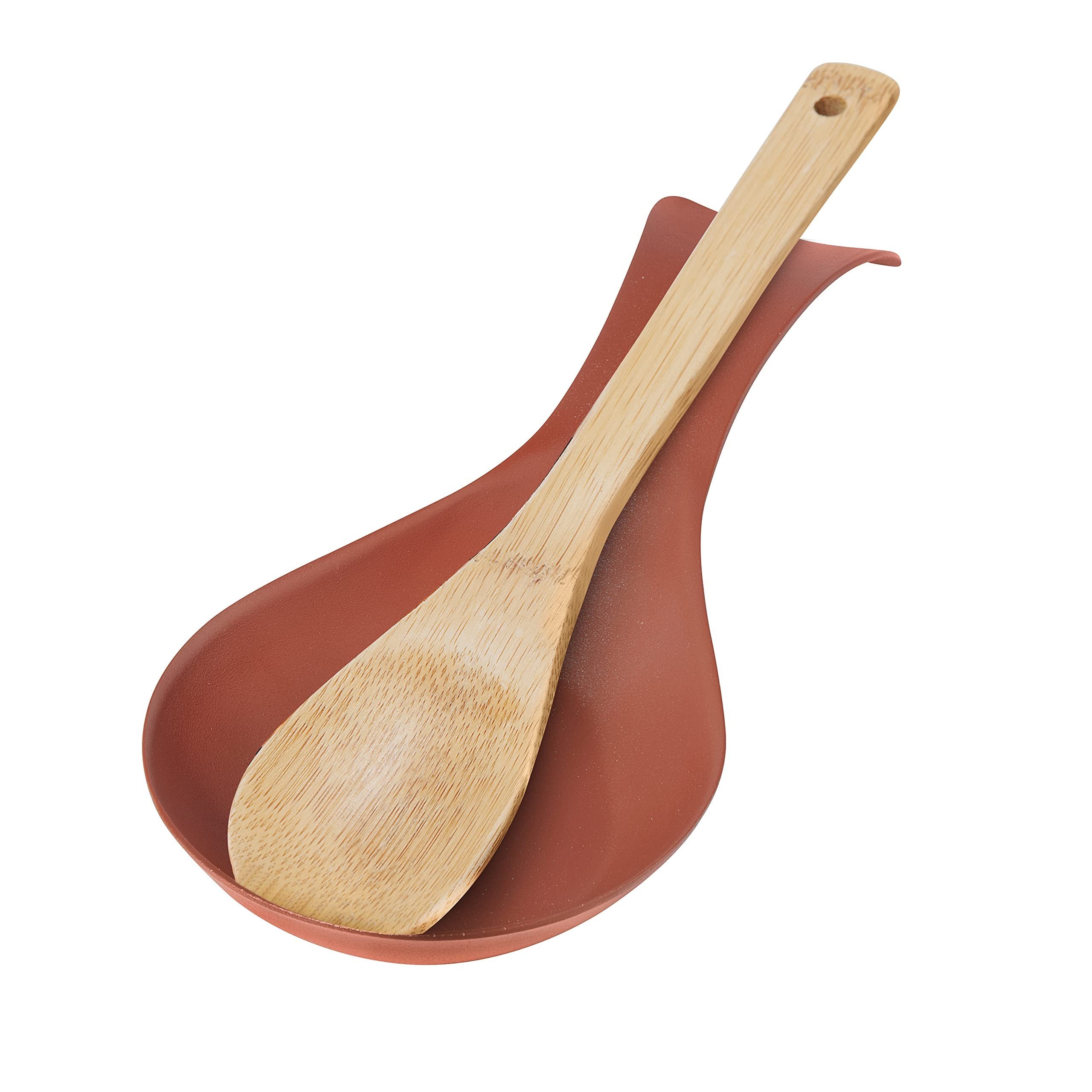 OGGI Stainless Steel Spoon Rest- Long Handle Holds Kitchen Utensils in Place, Great Spoon Rest for Kitchen Counter, Stove Top, or Coffee Station; Kitchen Accessories, Utensil Rest, Brick red