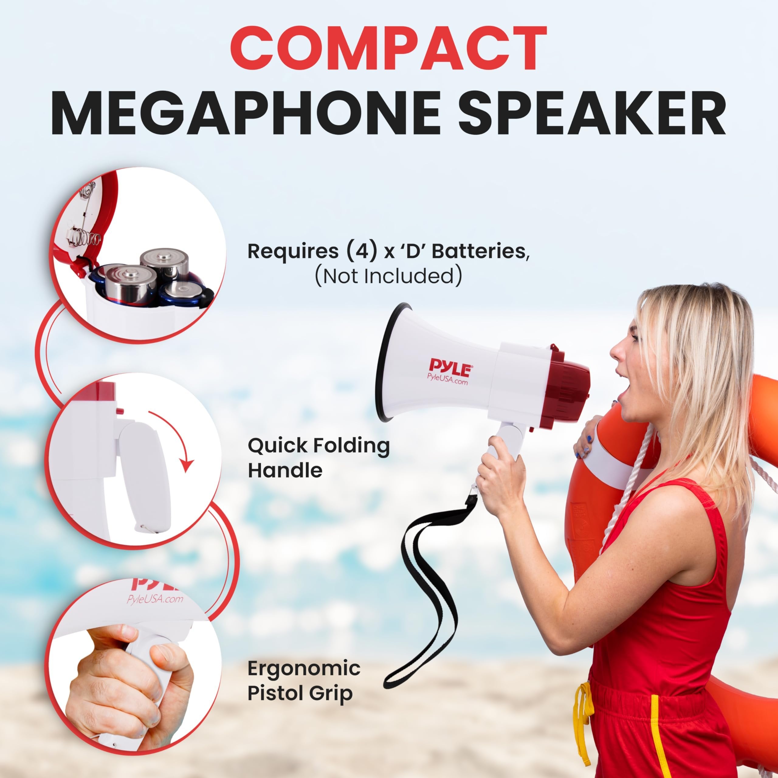 Portable Megaphone Speaker Siren Bullhorn - Compact and Battery Operated with 30 Watt Power