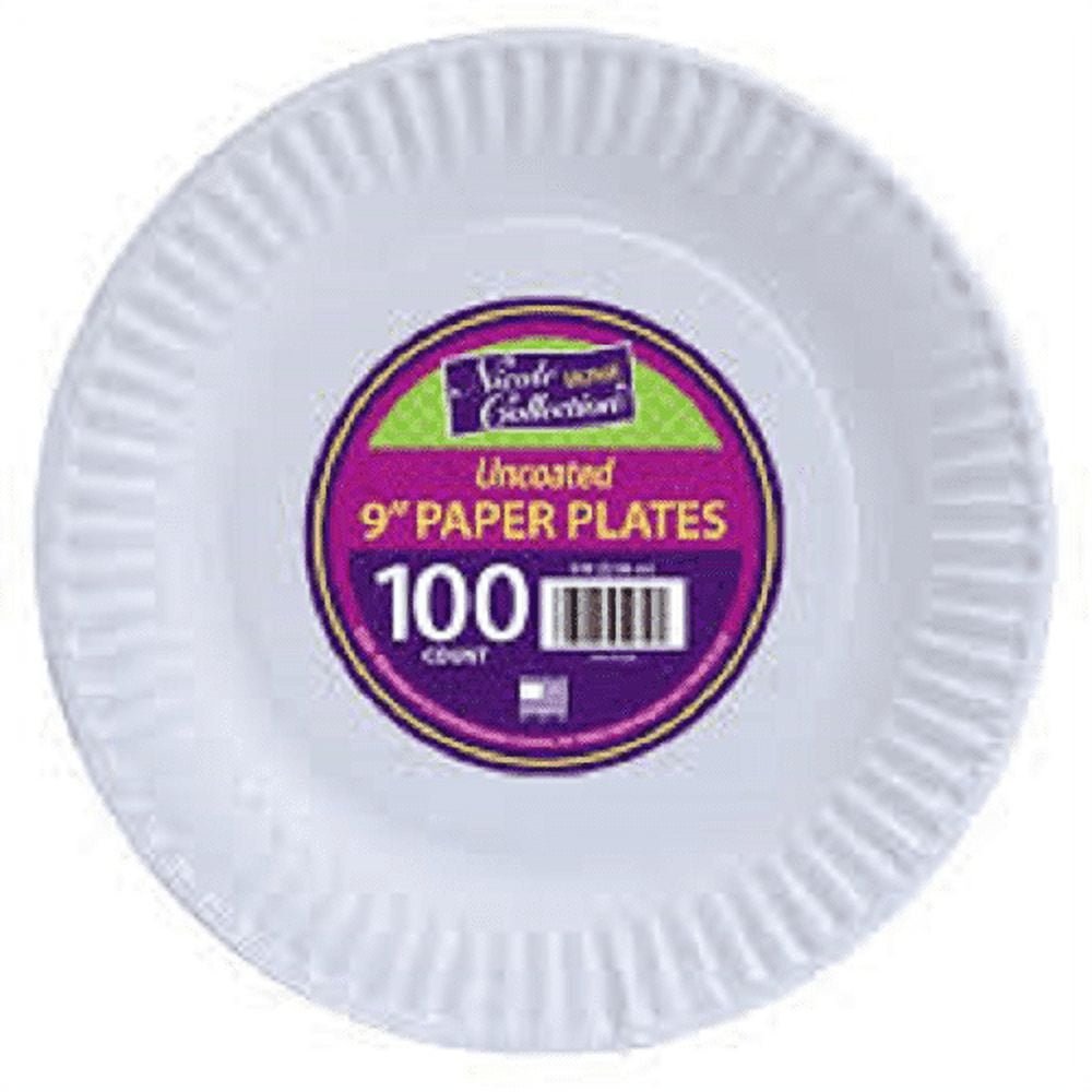 100ct Uncoated 9" White Paper Plates Nicole Home Collection Round Disposable