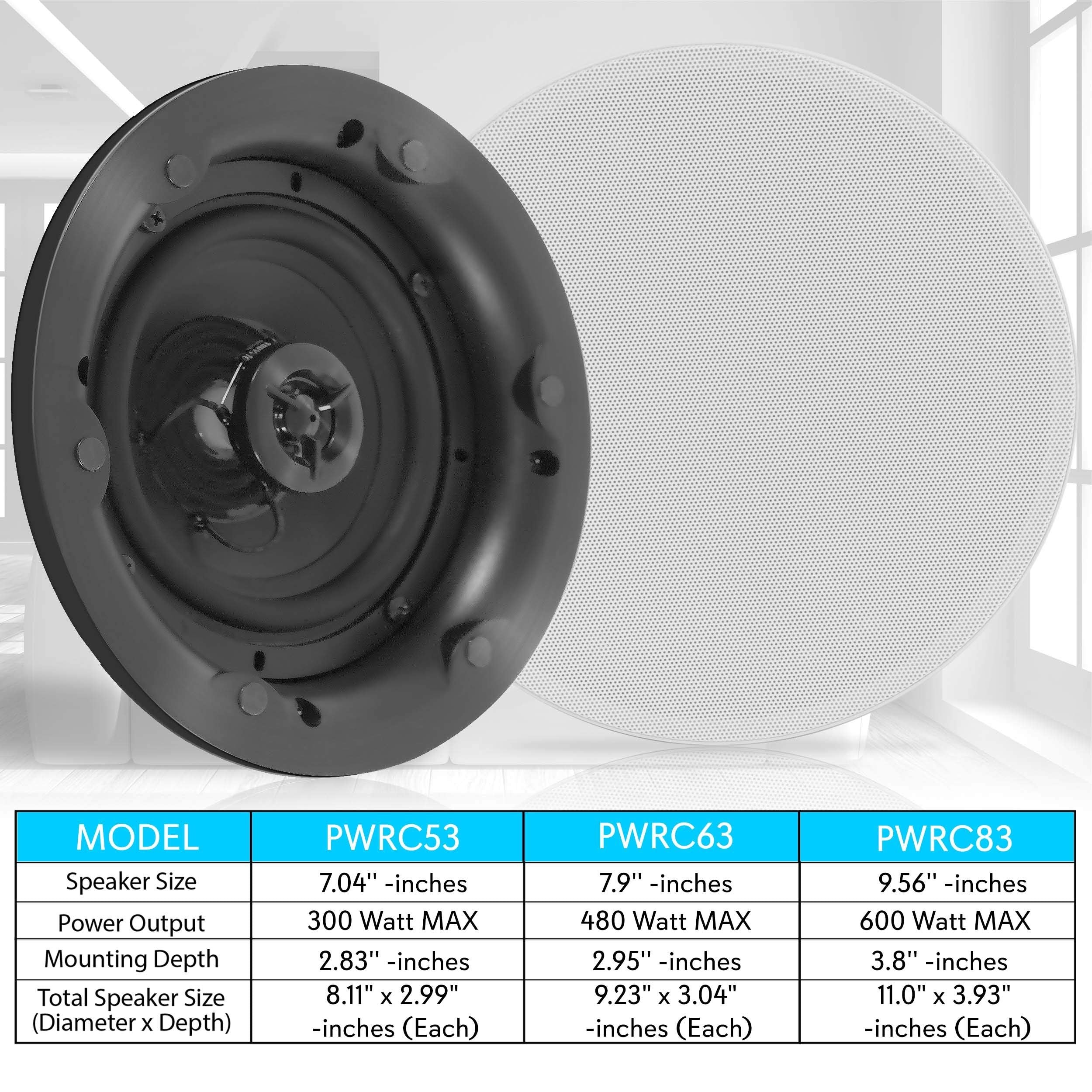 Pyle 6.5” Ceiling Wall Dual Speakers - 2-Way Full Range Stereo Sound (Pair) Universal Flush Mount Design w/ 70Hz - 20kHz Frequency Response 480 Power Watts Peak & 2 Magnetic Speaker Grills PWRC63
