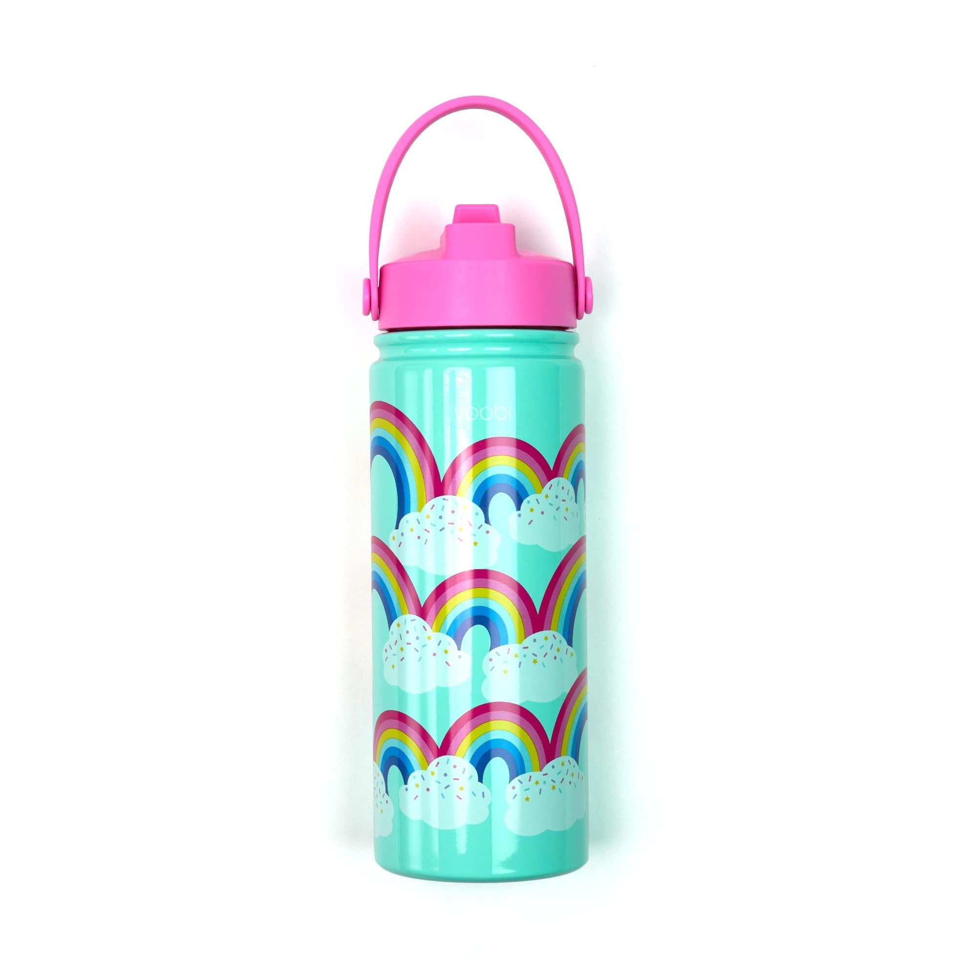 Yoobi Rainbow Sprinkles Stainless Steel Water Bottle – 18 oz w/Spill-Proof Lid Straw – Dishwasher Safe Adult Water Bottle, Kids Water Bottle – BPA & PVC-Free Leak Proof (Mint Rainbow Sprinkles)