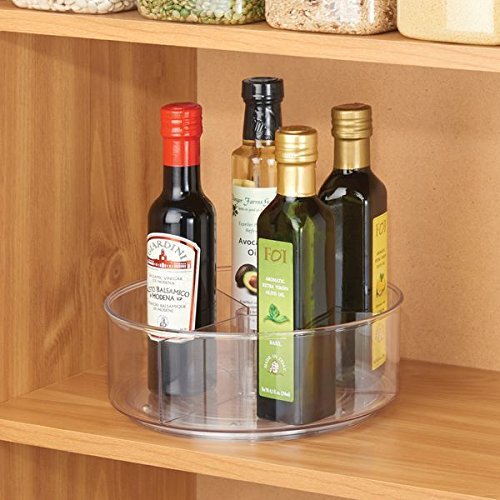 iDesign Linus Divided Lazy Susan Turntable Kitchen Organizer for Pantry, Cabinet, Countertops-9", Tall, Clear, 22.86 x 0.254 x 8.59 cm