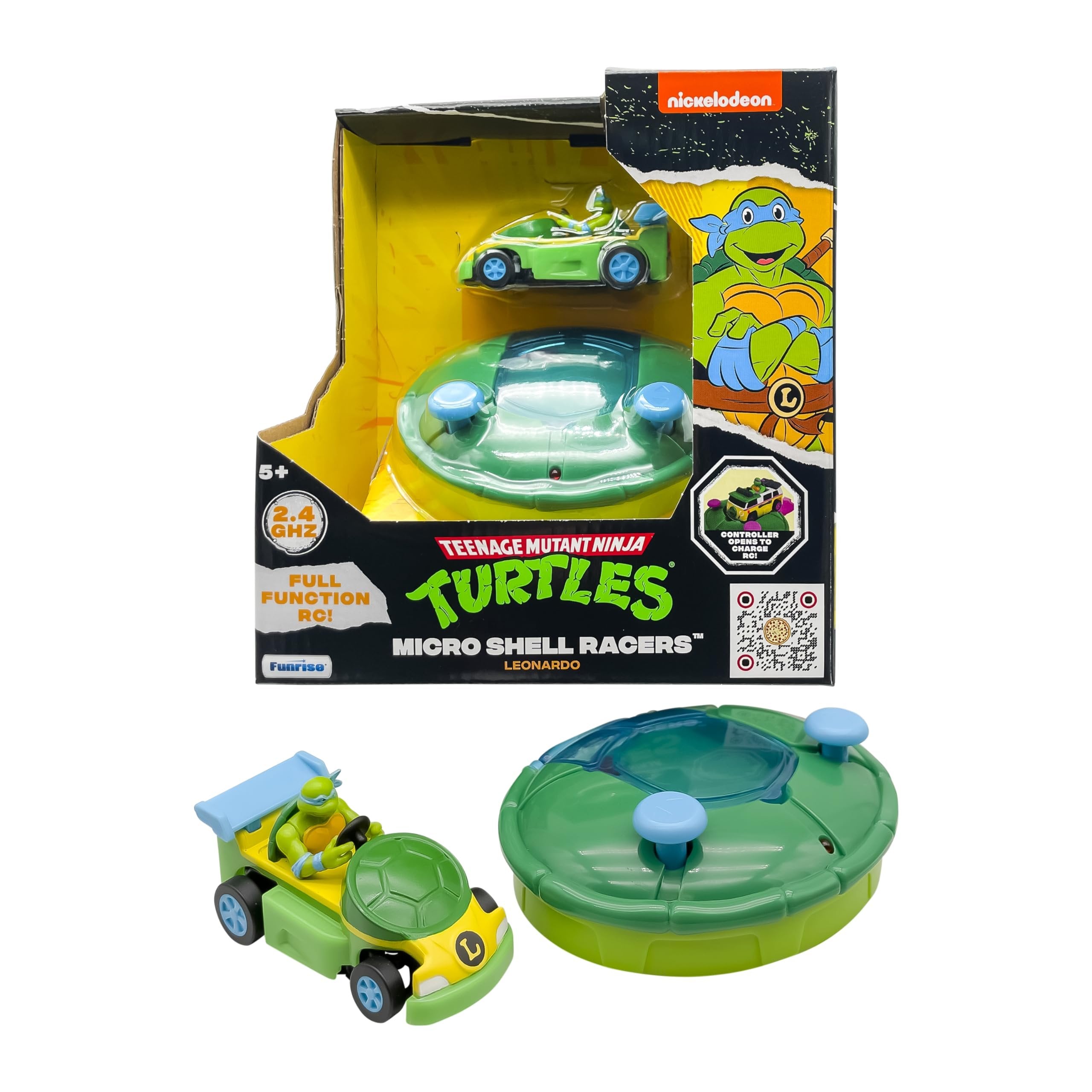 Teenage Mutant Ninja Turtles Toy, Leonardo Micro Shell Racer RC Vehicle, 2.4 GHz Turtle Half Shell Controller, TMNT Racing Toy for Kids, Classic Edition for Kids, Ages 5+
