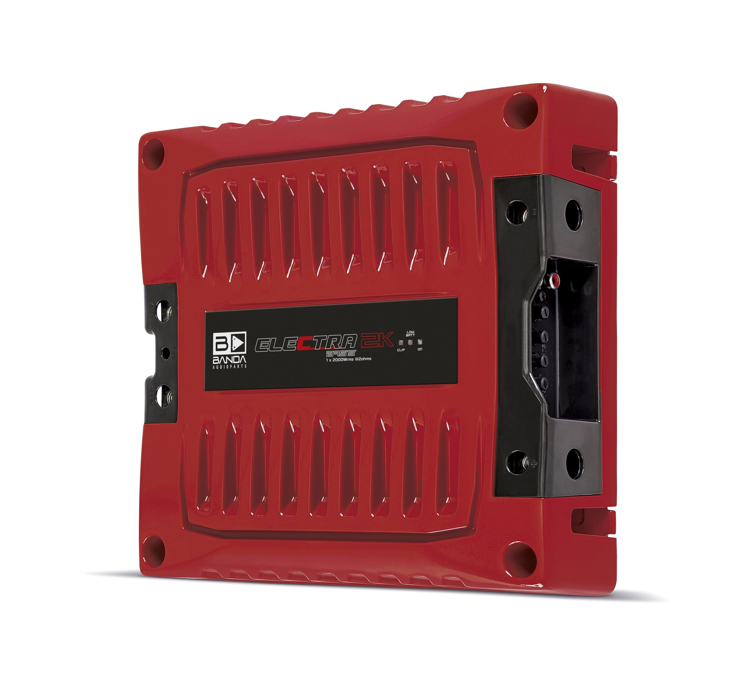 Banda 1-Channel Vehicle Audio Bass Amplifier - High-Powered Mono Bass Amplifier w/Subsonic Filter and Low Pass Filter Stable at 2 ohms, LED Indicators, Sound Specialization, Red - BANDA 2K2OHMRED