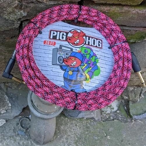 Pig Hog PCH20GPK Pink Graffiti Woven Instrument Cable, 20 ft Right Angle