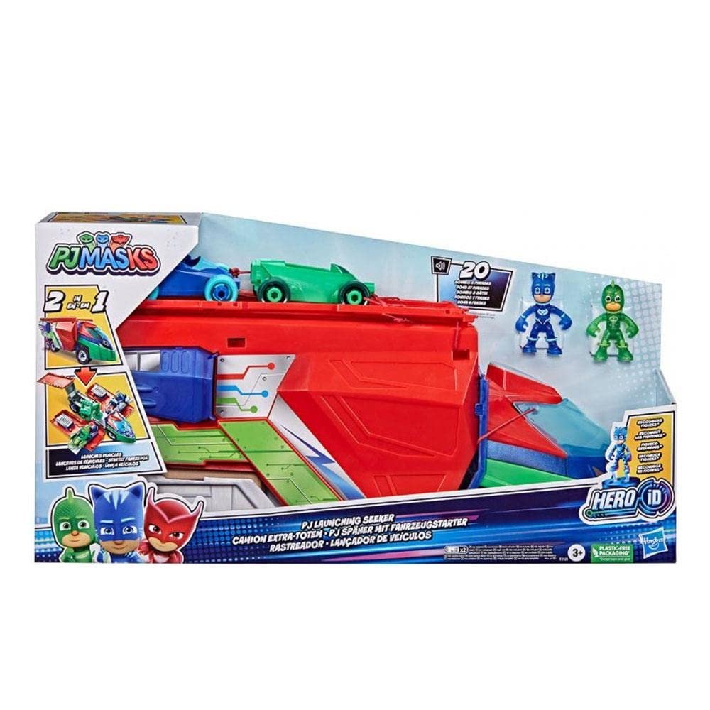 PJ Masks PJ Launching Seeker Preschool Toy, Transforming Vehicle Playset with 2 Cars, 2 Action Figures, and More, for Kids Ages 3 and Up, Red