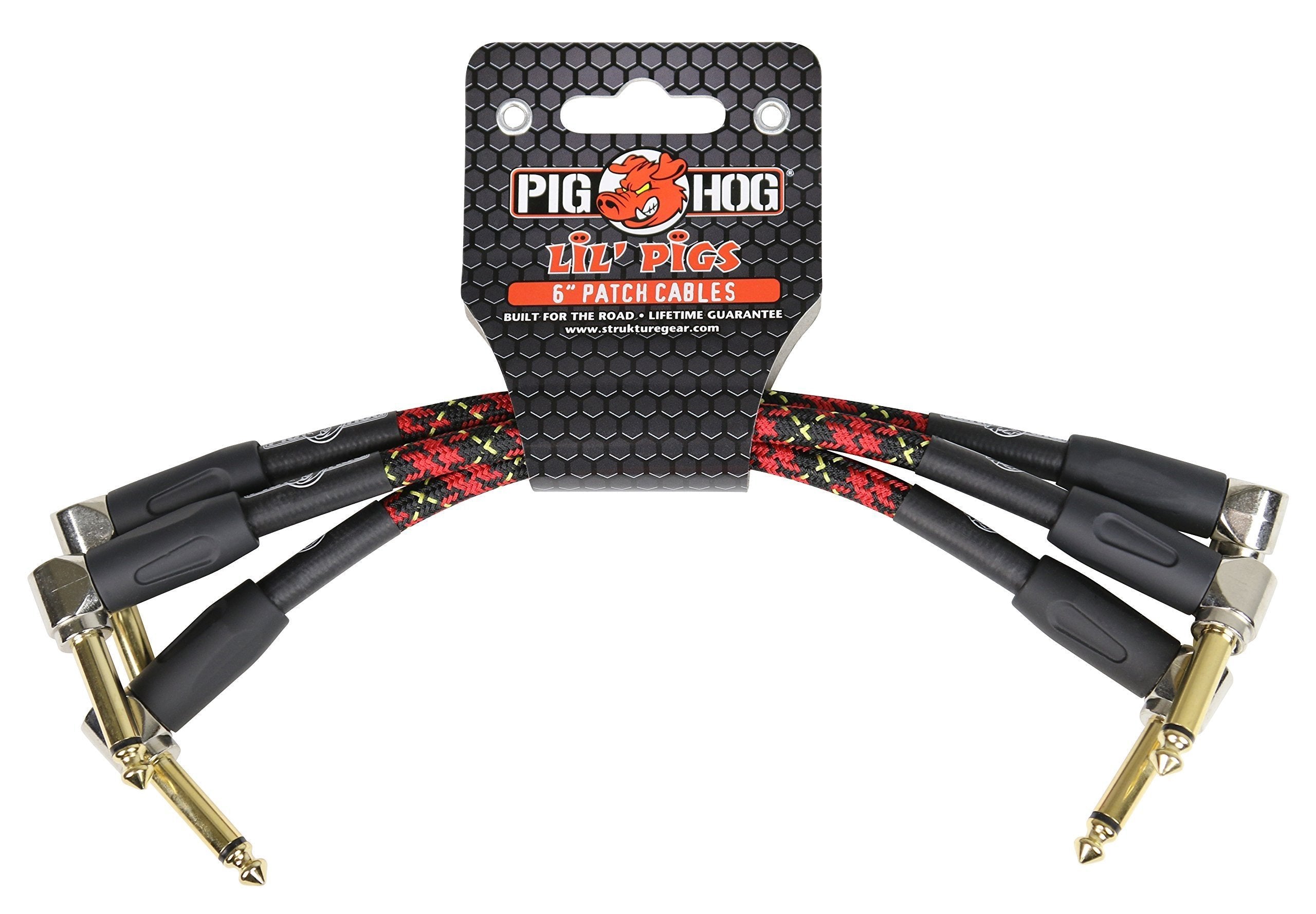 Pig Hog PHLIL6CF Lil' Pigs Right-Angle 1/4" Vintage Instrument Patch Cables, 6" (3 Pack)