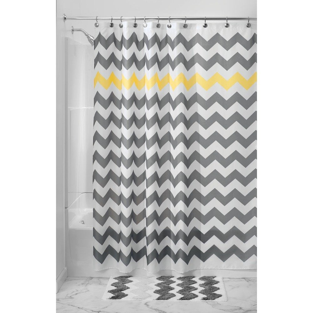 iDesign Chevron Stall Size Fabric Bathroom Shower Curtain - 54" x 78", Gray/Yellow