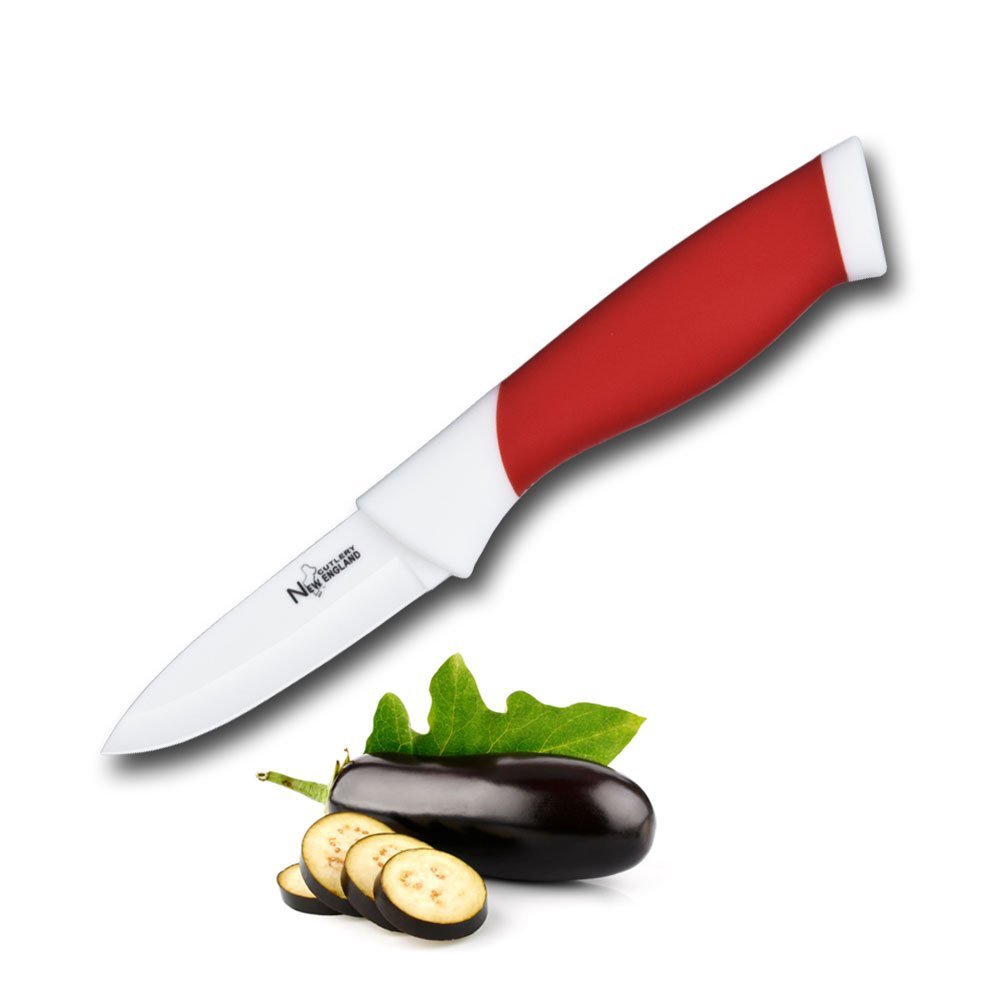 New England Cutlery Ceramic Paring Knife, 3", Red