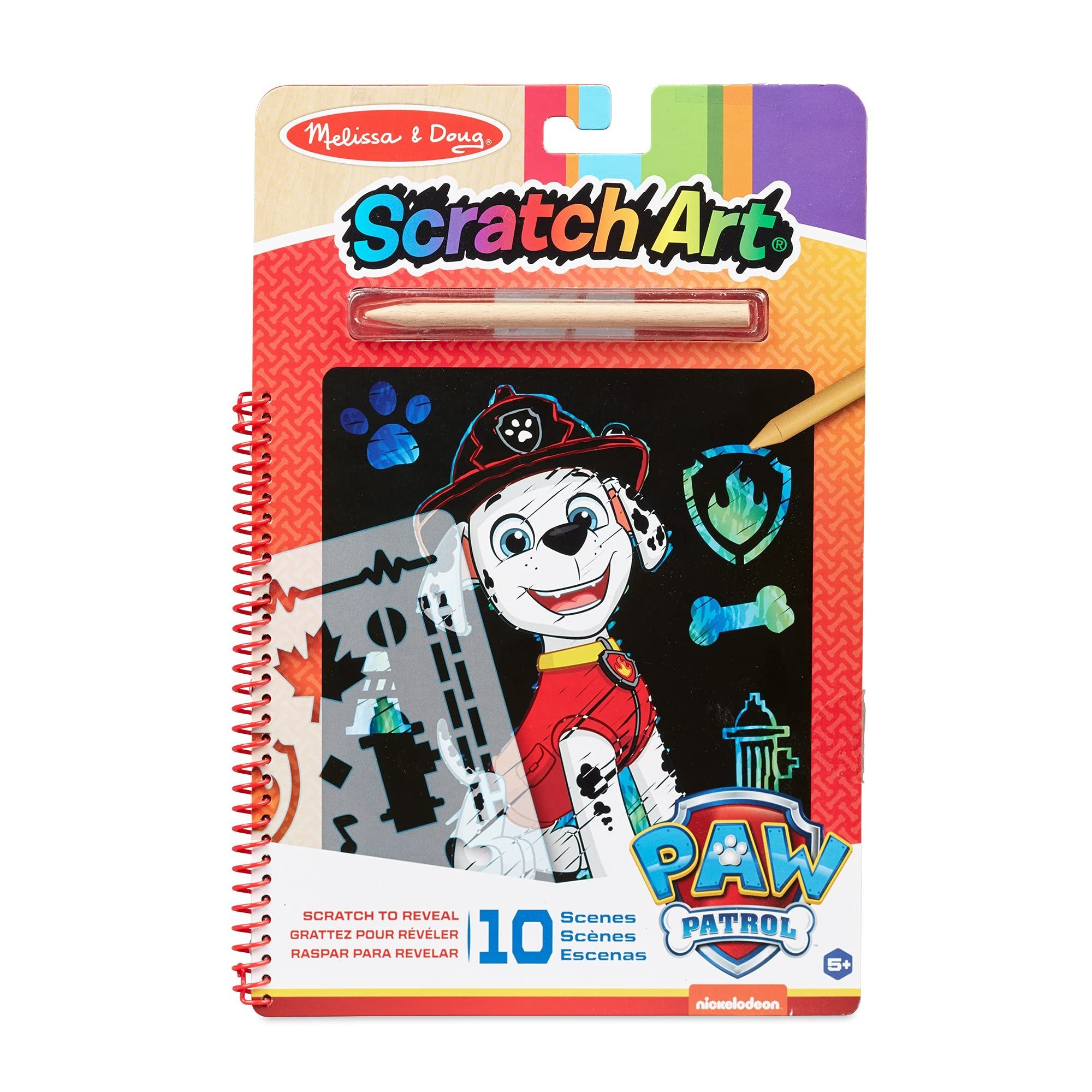 Melissa & Doug PAW Patrol Scratch Art Pad - Marshall Colour Reveal Travel Activity Pad