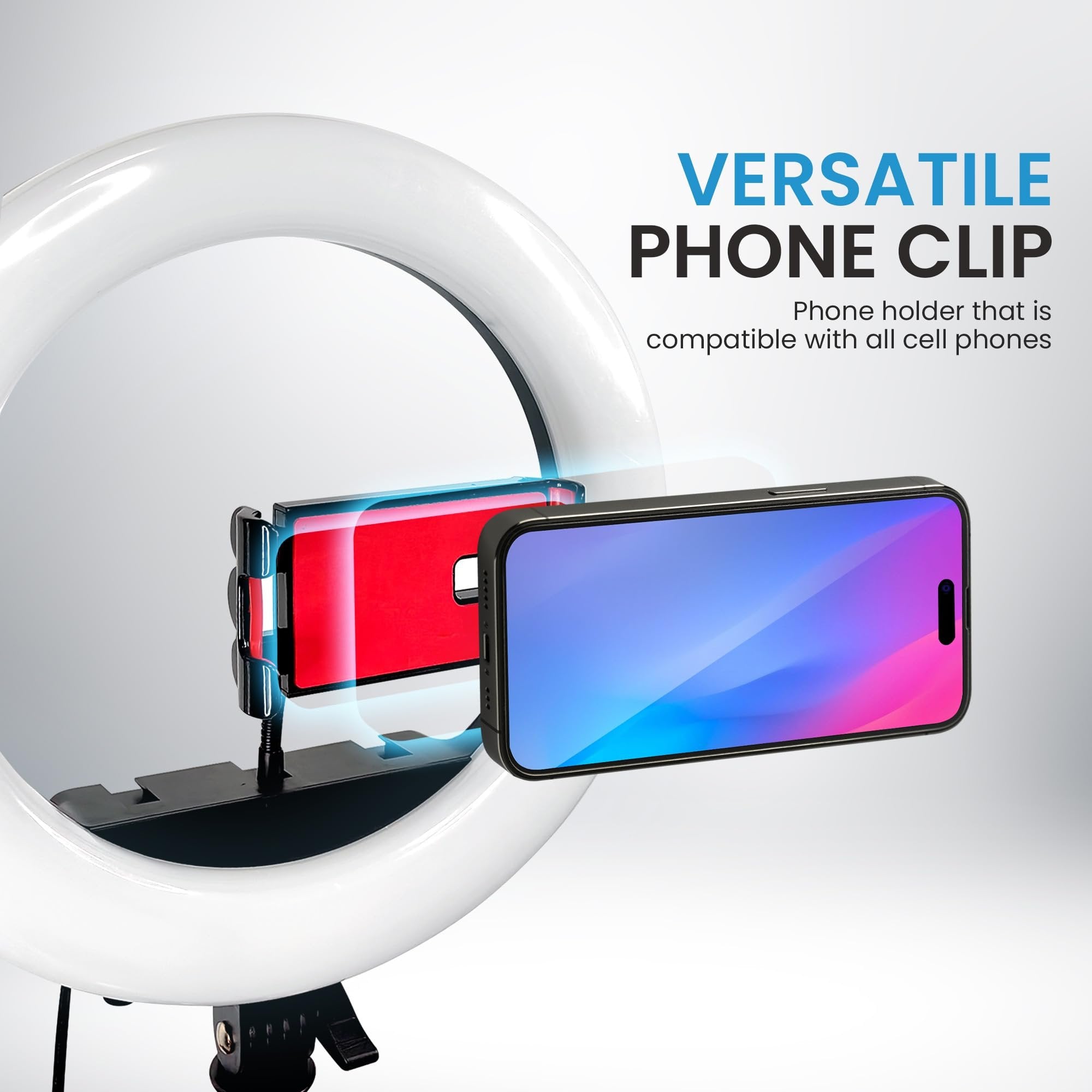 iDance LED Ring Light with Cell Phone Holder, 12", USB Powered with Bluetooth Remote Control and Foldable Adjustable Tripod Stand, Selfie, Makeup Ring Light with Universal iPad Mini Holder