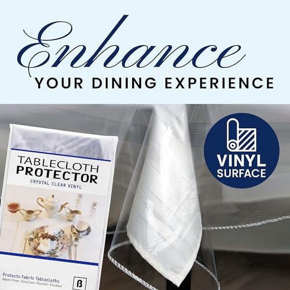 BRODER MFG. INC. Tablecloth Protector Crystal Clear Vinyl (60"x108" Rectangle) | Thick, Durable Clear Table/Tablecloth Protector | Perfect for Parties, Special Occasions, Gatherings, and Everyday Use