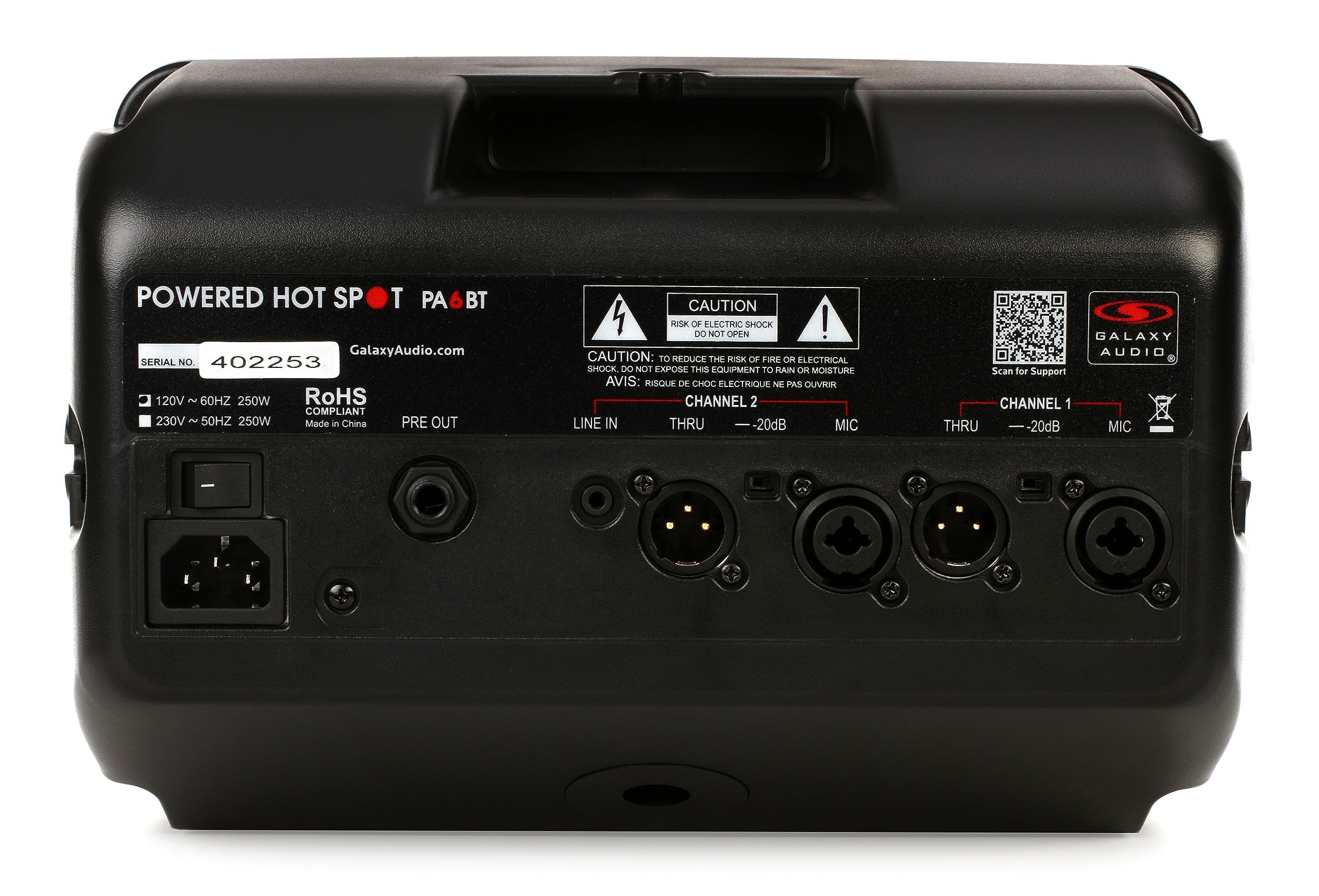 Galaxy Audio PA6BT 6" 170 Watt 2-Way Powered Hot Spot Monitor Speaker With Bluetooth,Black