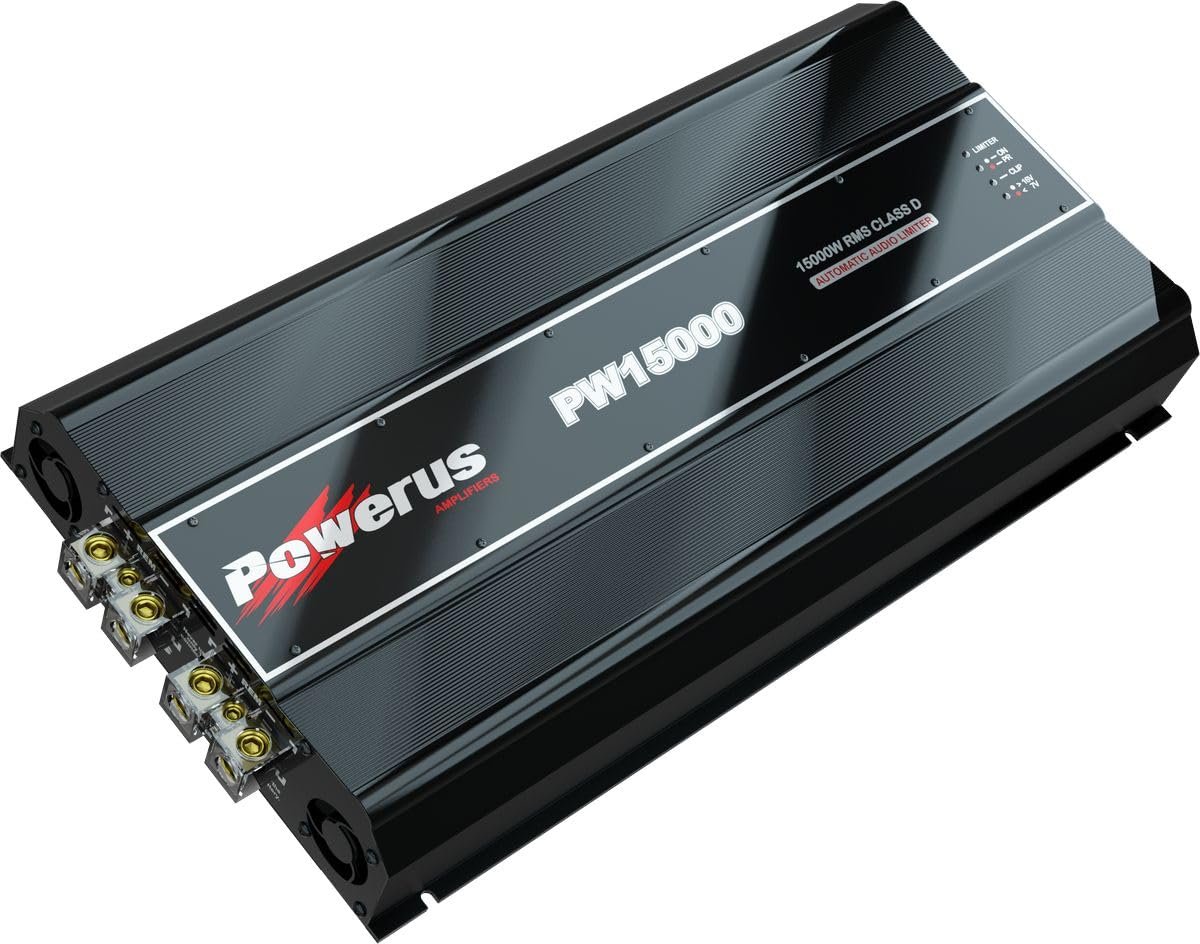 POWERUS15000.1 Car Amplifier 1 Ohm 15,000 Watts RMS Class D Audio Mono Amp Speaker Automatic Audio Limiter Advanced Protection Circuits - PW15000
