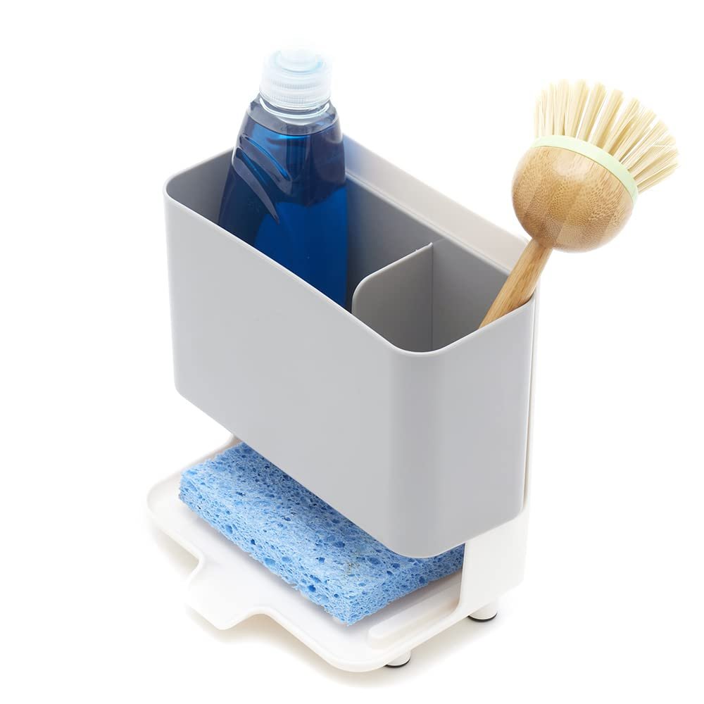 Home Basics Deluxe Kitchen Sink Organizer Sponge Holder, Grey