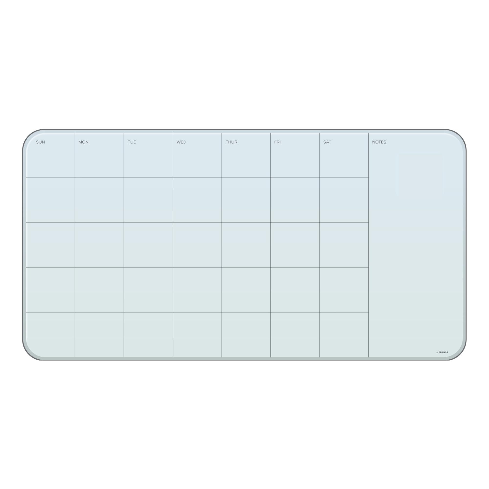 U Brands Magnetic Cubicle/Wall Glass Dry-Erase Monthly Calendar Board, 23 X 12 Inches, White Frosted Surface, Frameless