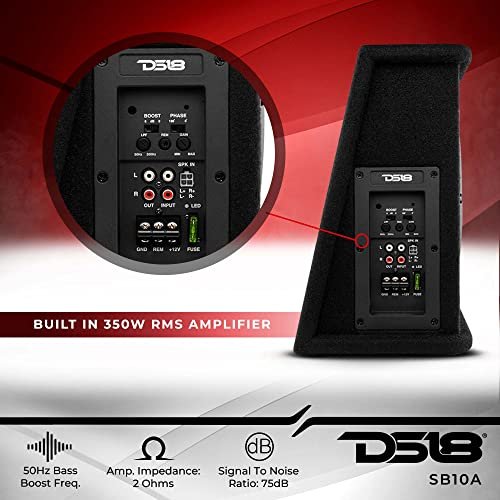 DS18 SB10A 10" Shallow Subwoofer Enclosure with Built in Amplifier – Car Audio All in One Amplifier and Subwoofer Bass Package 700 Watts Power – Great Stealth Car Subwoofer in Box with Amp