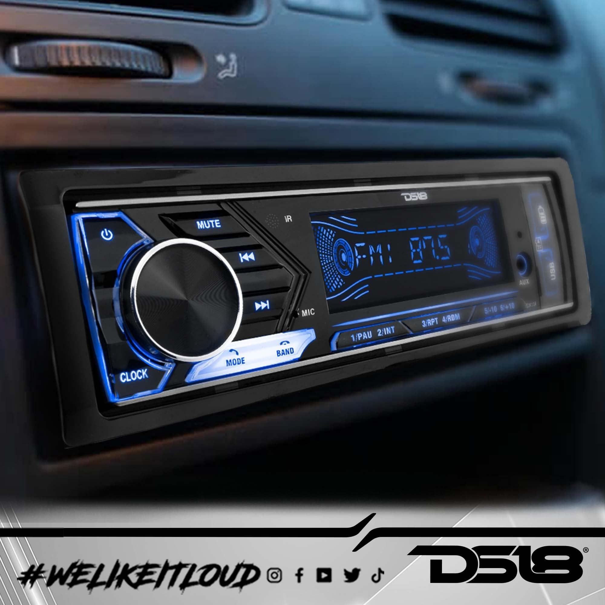 DS18 SDX1M Multimedia Car Stereo Built in Bluetooth 7 Volt Preouts- Single Din Mechless Digital Media Receiver Dual USB SD AUX Input AM FM Car Radio Remote Quick Charge Hands Free